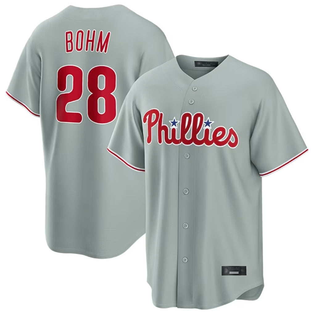 Elroe P.Phillies #28 Alec Bohm Player Gray Home Game Stitched Jerseys
