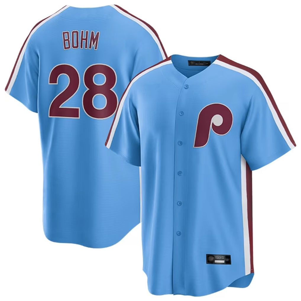 Elroe P.Phillies #28 Alec Bohm Player Light Blue Home Game Stitched Jerseys