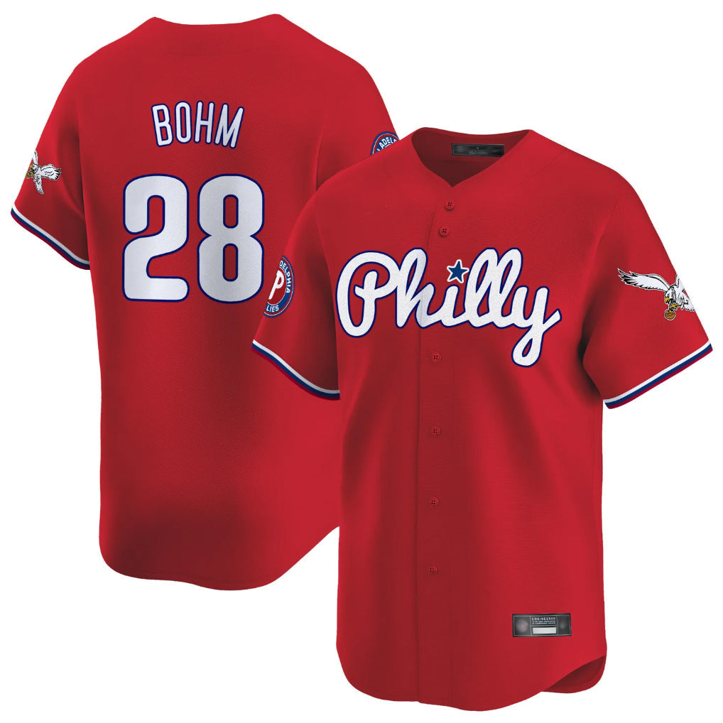 Elroe P.Phillies #28 Alec Bohm Player Red Phillies & Eagles Vapor Premier Limited Stitched Jerseys