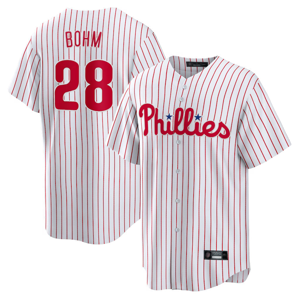 Elroe P.Phillies #28 Alec Bohm Player White Home Game Stitched Jerseys