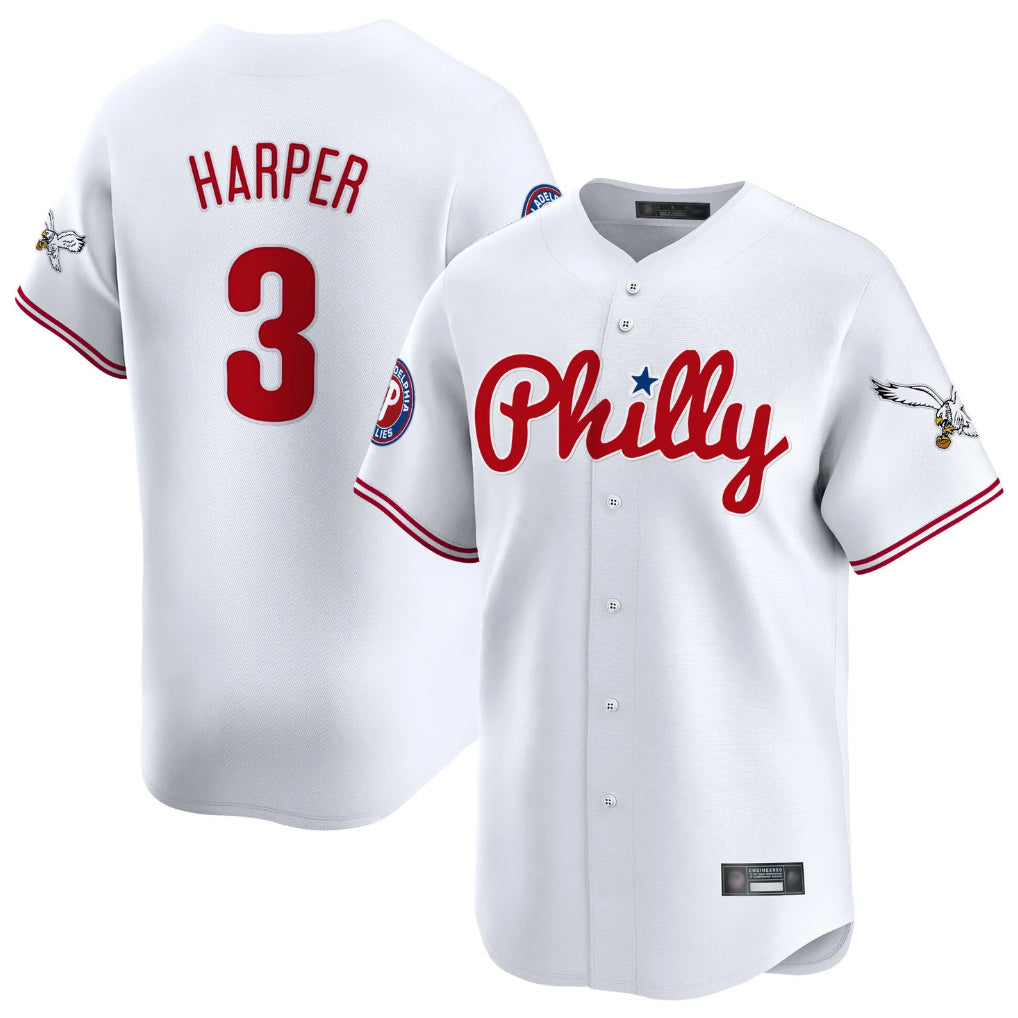 Elroe P.Phillies #3 Bryce Harper Player White Phillies & Eagles Vapor Premier Limited Stitched Jersey
