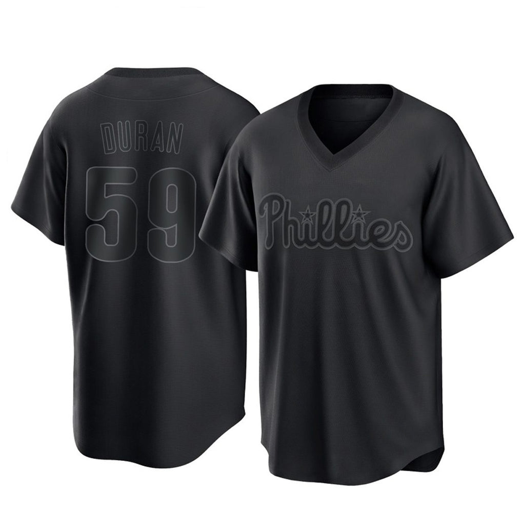 Elroe P.Phillies #59 Jhoan Duran Player Black Pitch Fashion Limited T-shirt Stitched Jerseys