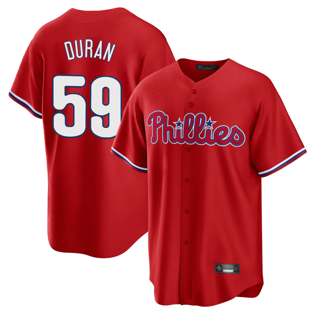 Elroe P.Phillies #59 Jhoan Duran Player Red Home Game Stitched Jerseys