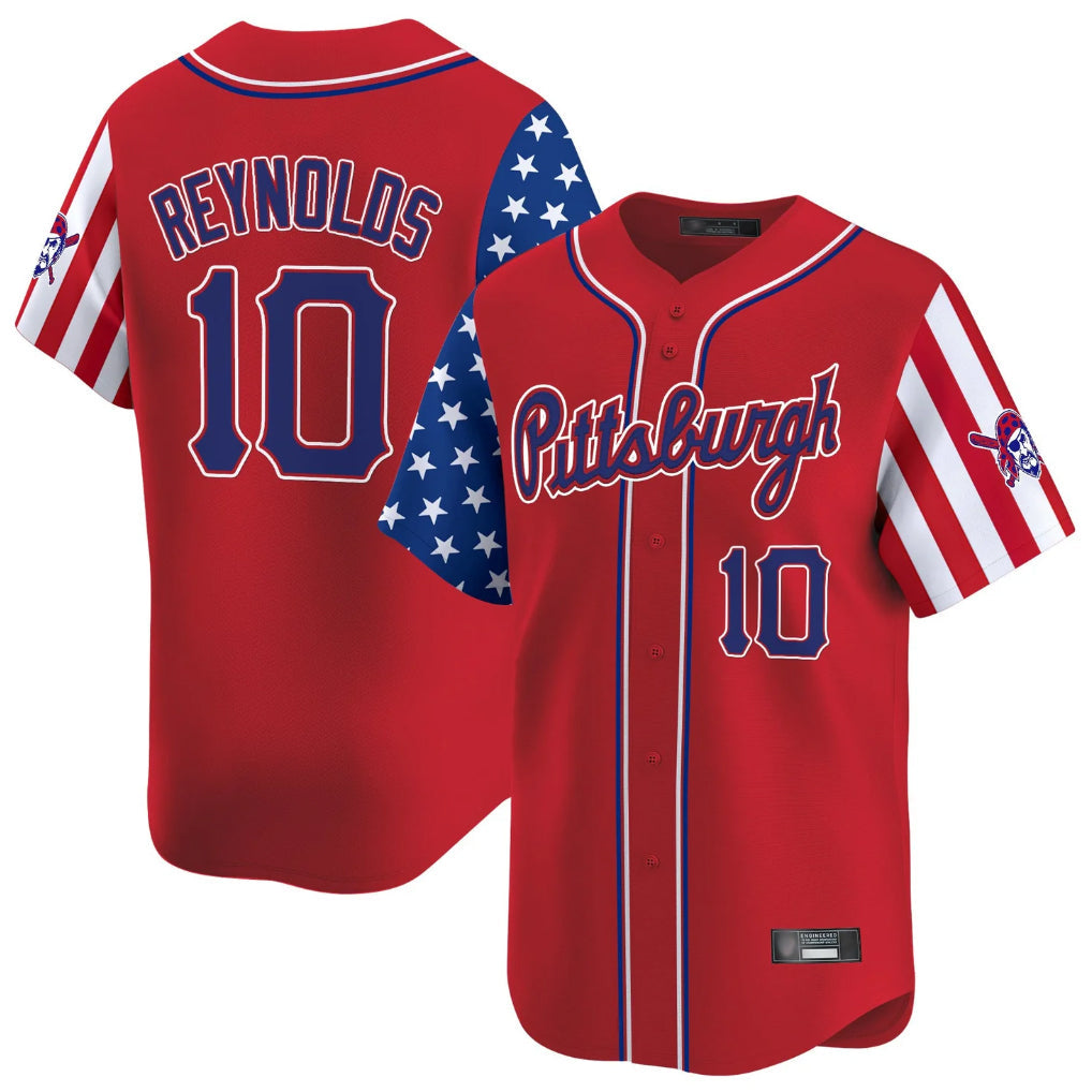 Elroe P.Pirates #10 Bryan Reynolds Player Red 2025 Independence Day Vapor Premier Limited Stitched Jerseys
