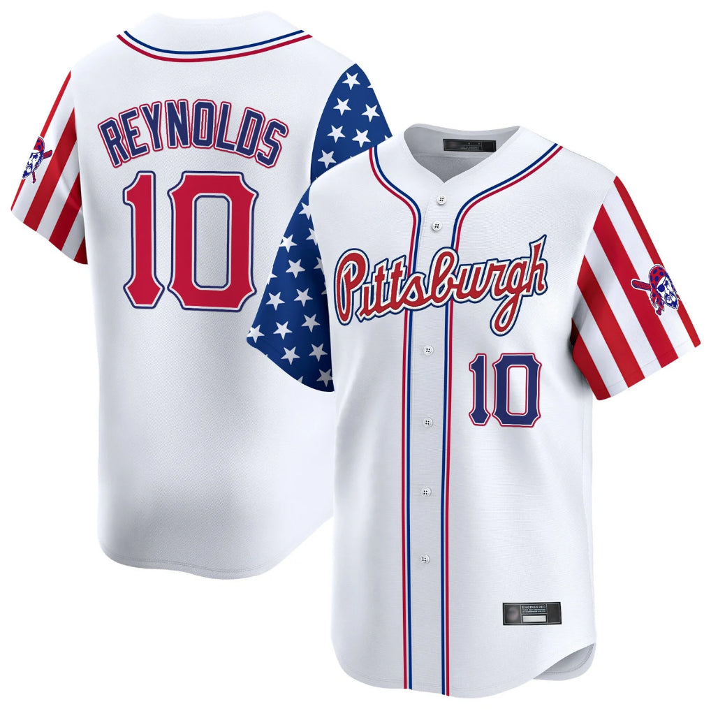 Elroe P.Pirates #10 Bryan Reynolds Player White 2025 Independence Day Vapor Premier Limited Stitched Jerseys