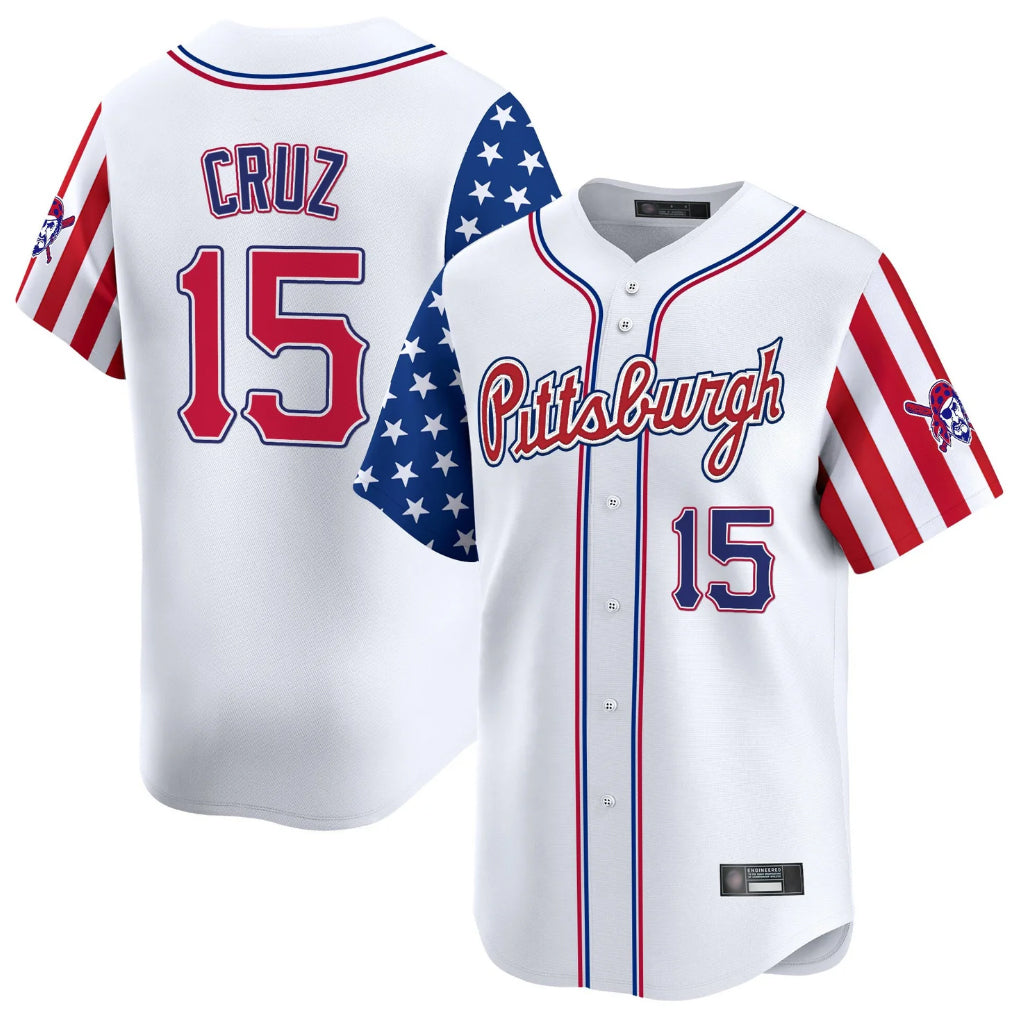 Elroe P.Pirates #15 Oneil Cruz Player White 2025 Independence Day Vapor Premier Limited Stitched Jerseys