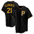 Elroe P.Pirates #21 Roberto Clemente Player Black Alternate 2025 Home Game Stitched Jerseys