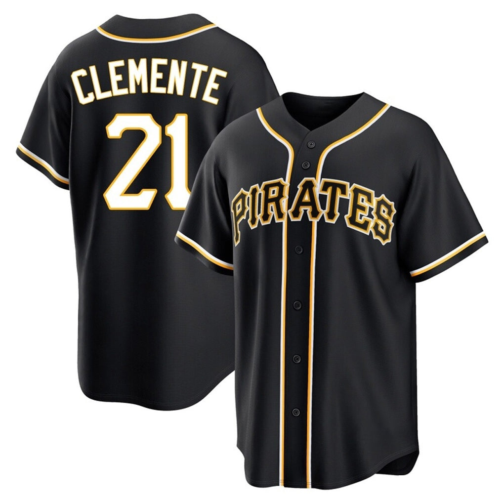 Elroe P.Pirates #21 Roberto Clemente Player Black Fashion Out Home Game Stitched Jerseys