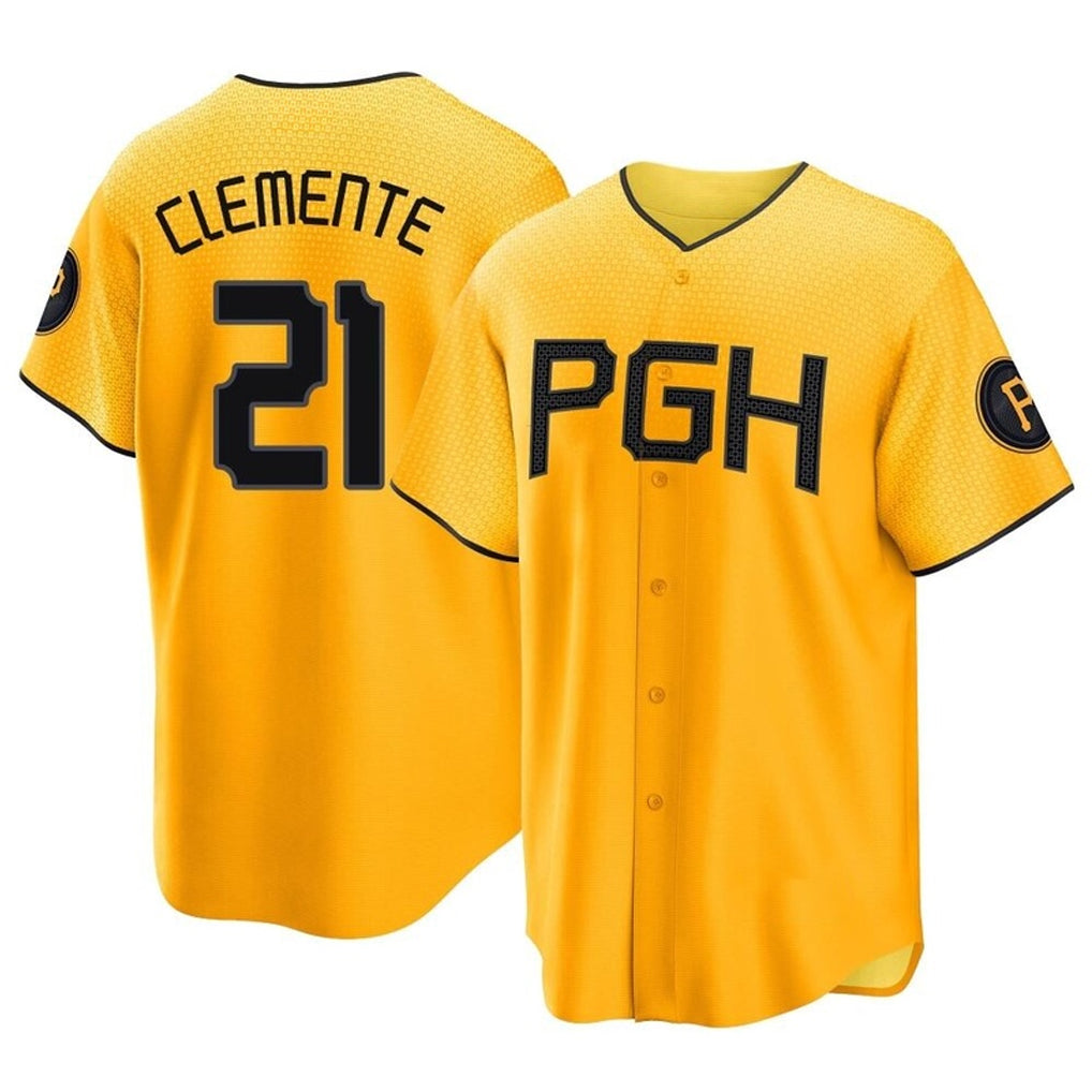 Elroe P.Pirates #21 Roberto Clemente Player Gold City Connect Home Game Stitched Jerseys