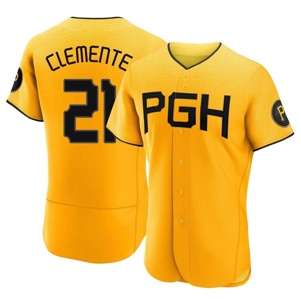 Elroe P.Pirates #21 Roberto Clemente Player Gold City Connect Home Limited Elite Stitched Jerseys
