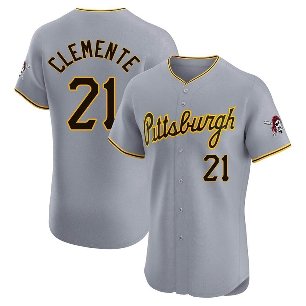 Elroe P.Pirates #21 Roberto Clemente Player Gray Road Home Limited Elite Stitched Jerseys