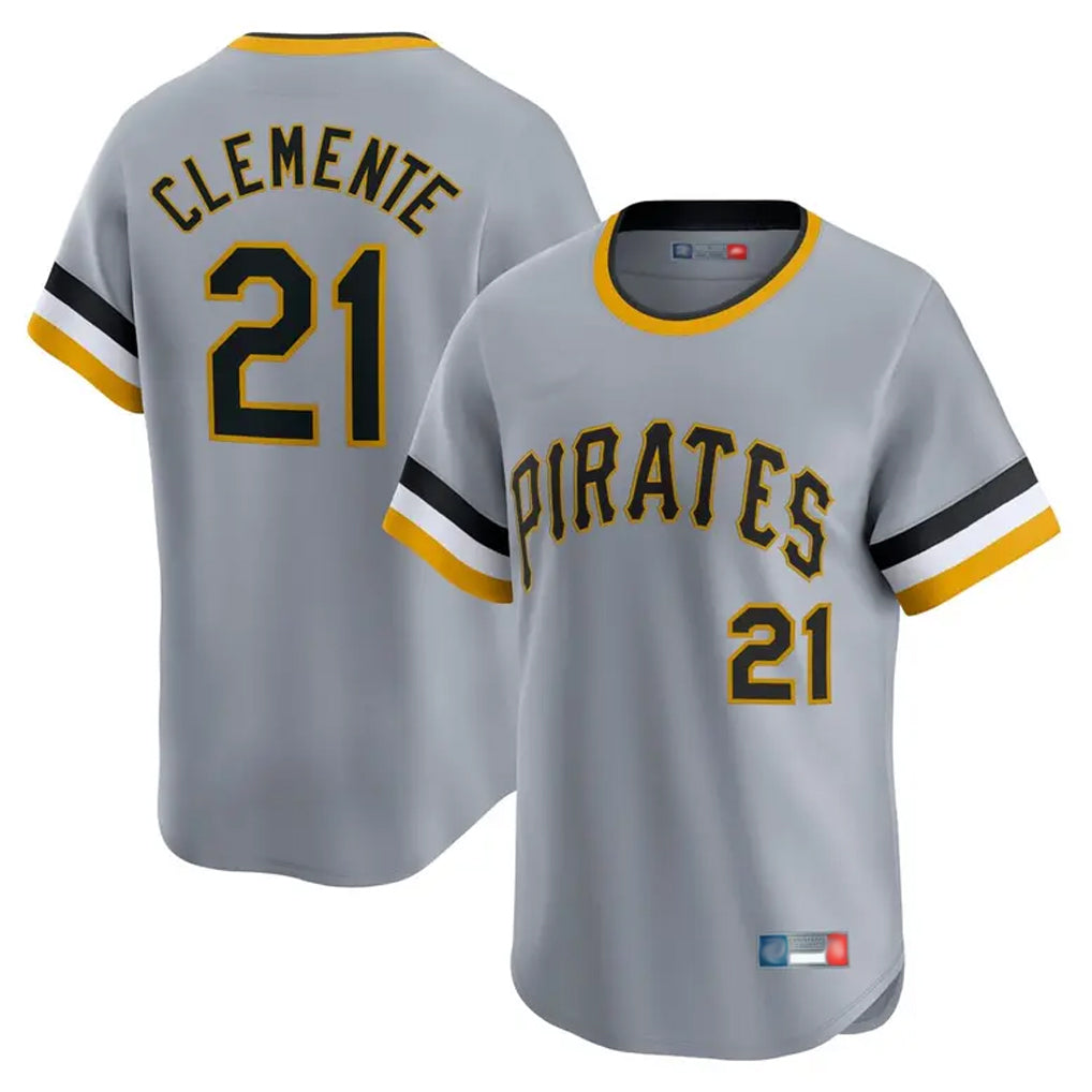 Elroe P.Pirates #21 Roberto Clemente Player Gray Throwback Cooperstown Collection Limited T-shirt Stitched Jerseys
