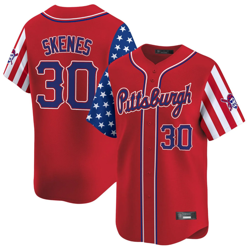 Elroe P.Pirates #30 Paul Skenes Player Red 2025 Independence Day Vapor Premier Limited Stitched Jerseys