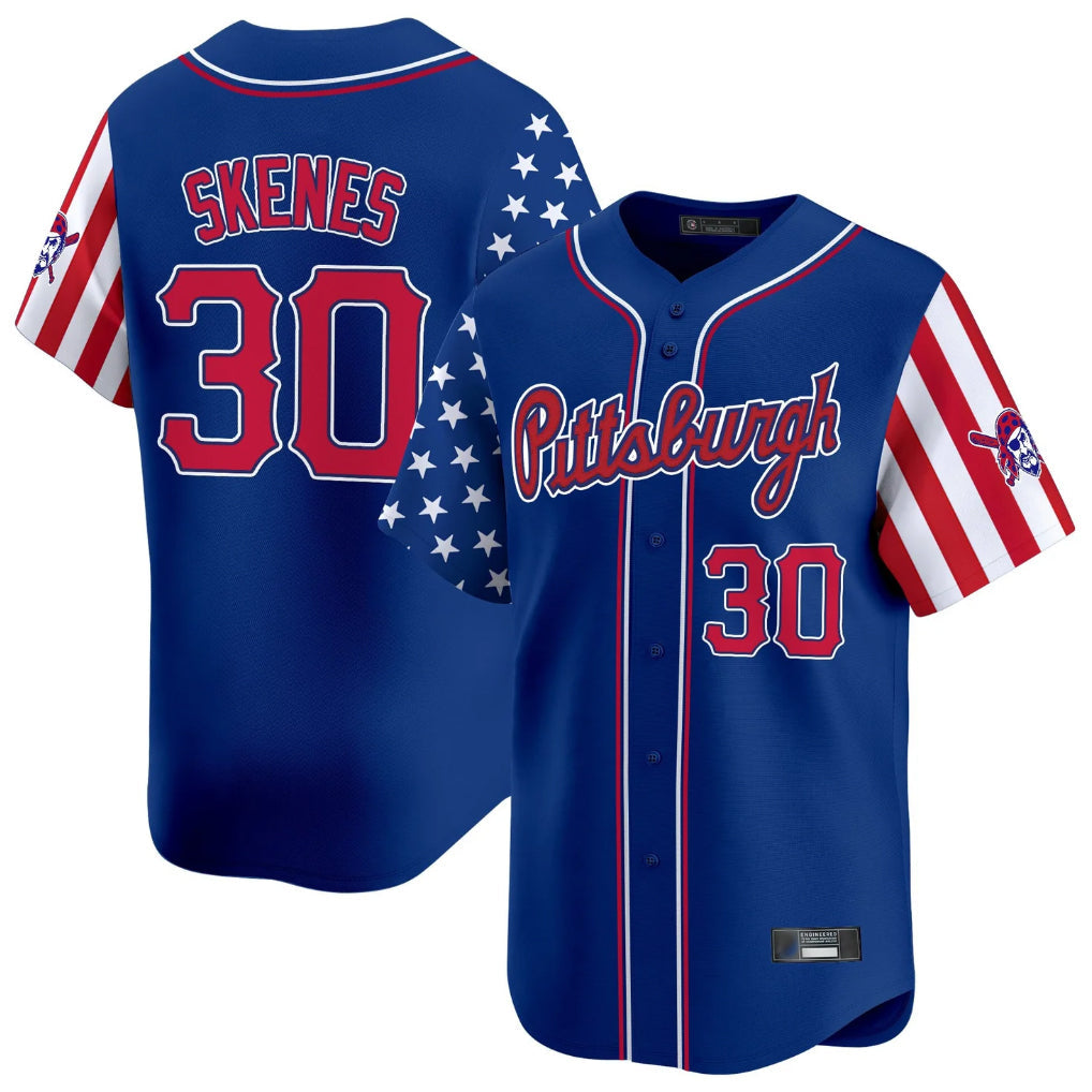 Elroe P.Pirates #30 Paul Skenes Player Royal 2025 Independence Day Vapor Premier Limited Stitched Jerseys
