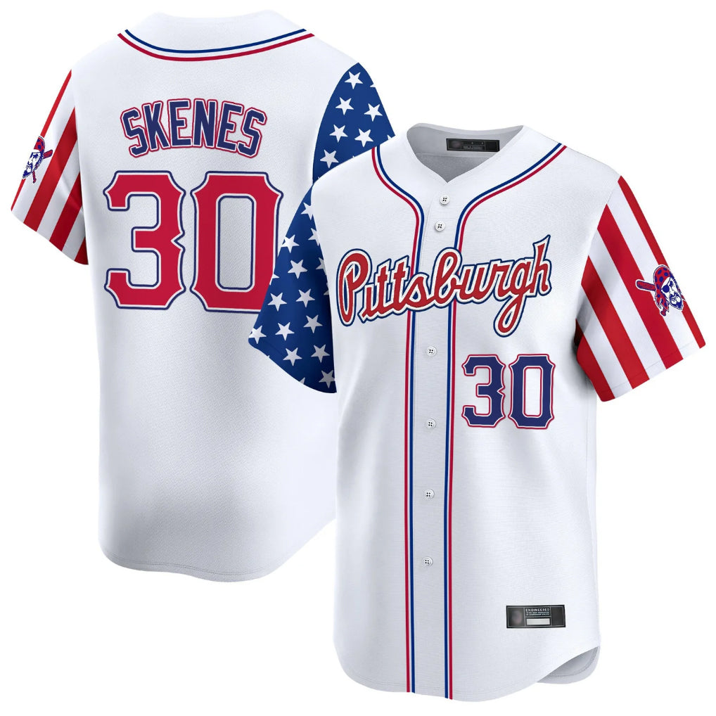 Elroe P.Pirates #30 Paul Skenes Player White 2025 Independence Day Vapor Premier Limited Stitched Jerseys