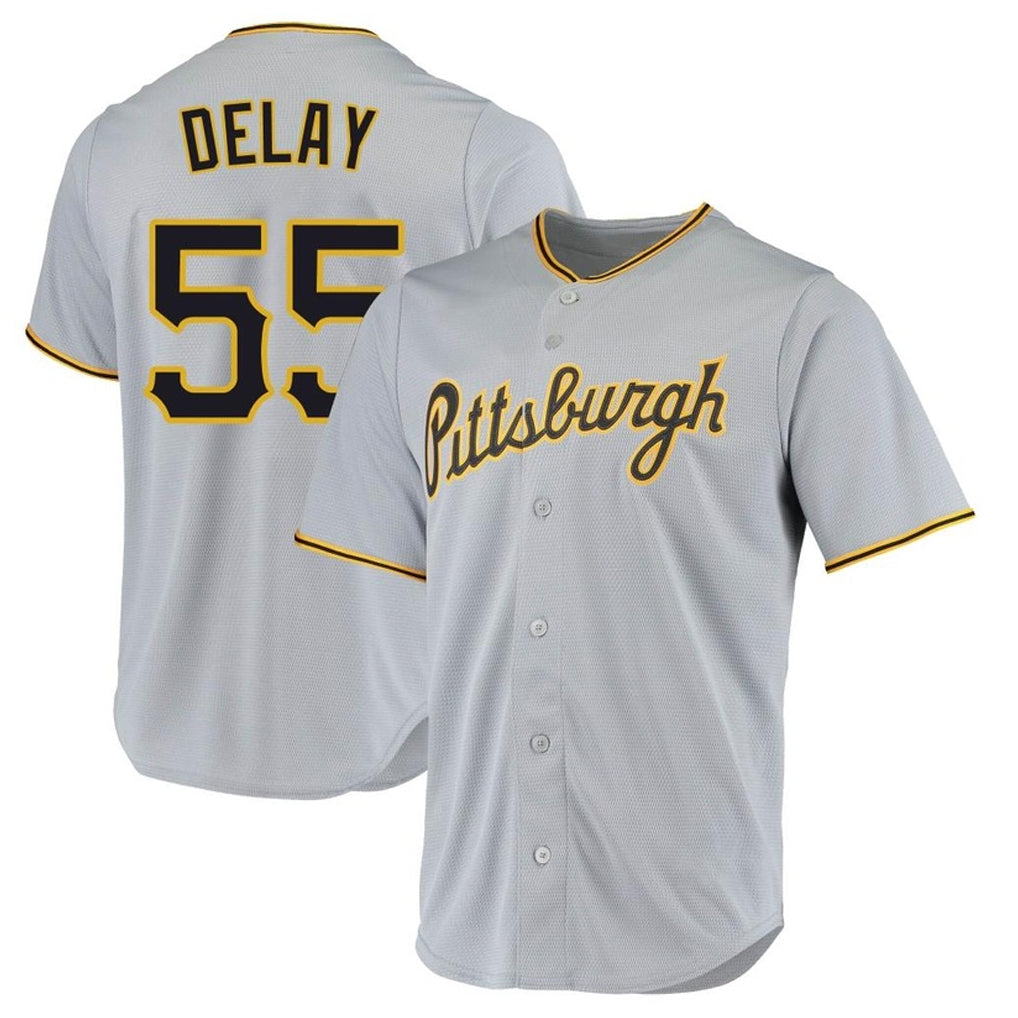 Elroe P.Pirates #55 Jason Delay Player Gray Road Home Game Stitched Jerseys