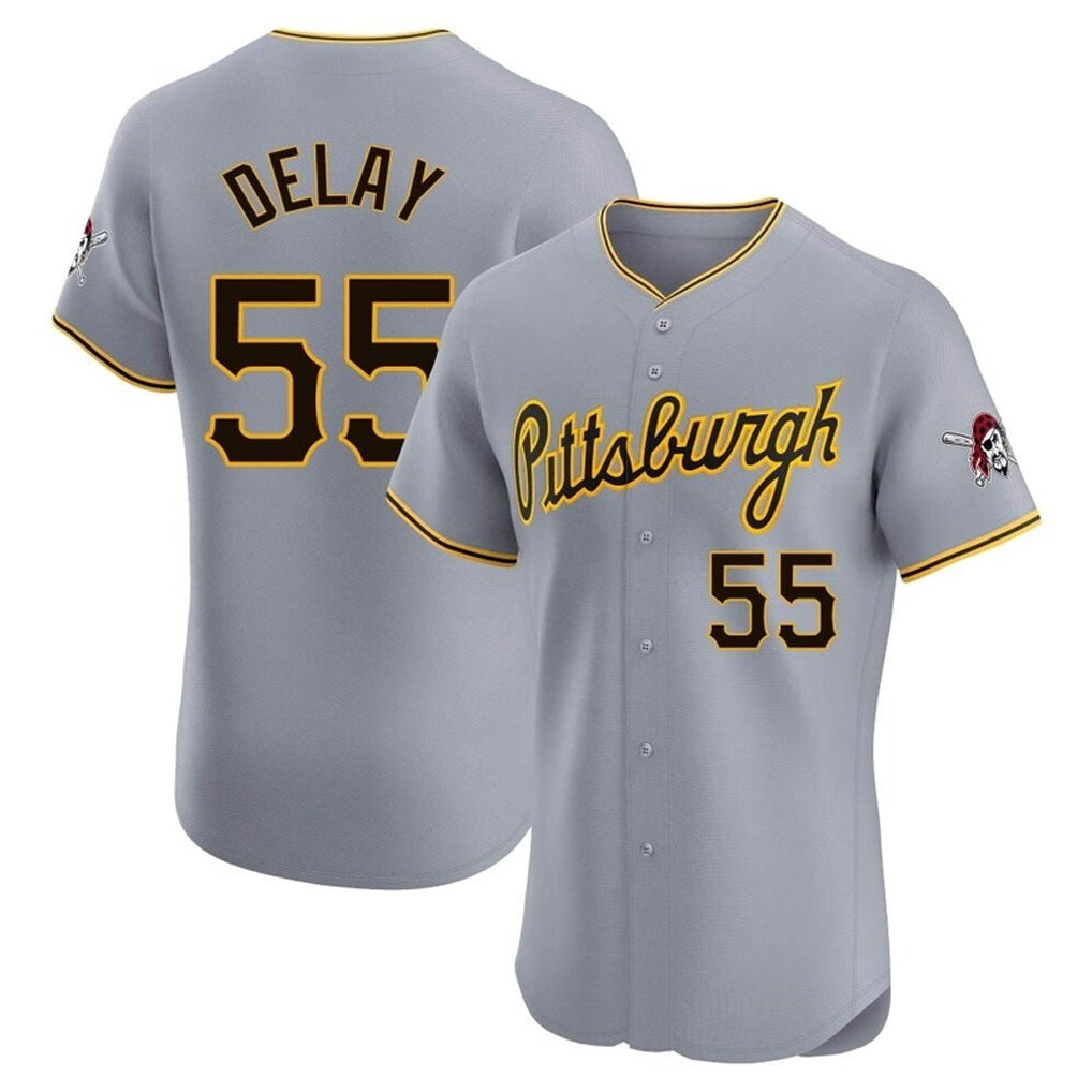 Elroe P.Pirates #55 Jason Delay Player Gray Road Home Limited Elite Stitched Jerseys