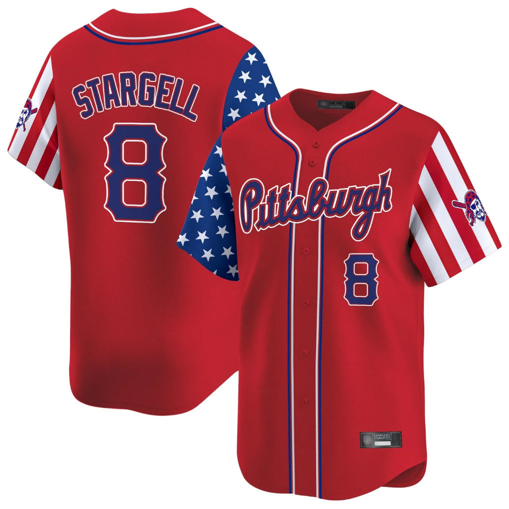 Elroe P.Pirates #8 Willie Stargell Player Red 2025 Independence Day Vapor Premier Limited Stitched Jerseys