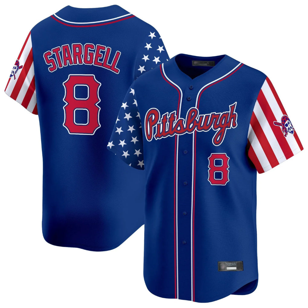 Elroe P.Pirates #8 Willie Stargell Player Royal 2025 Independence Day Vapor Premier Limited Stitched Jerseys