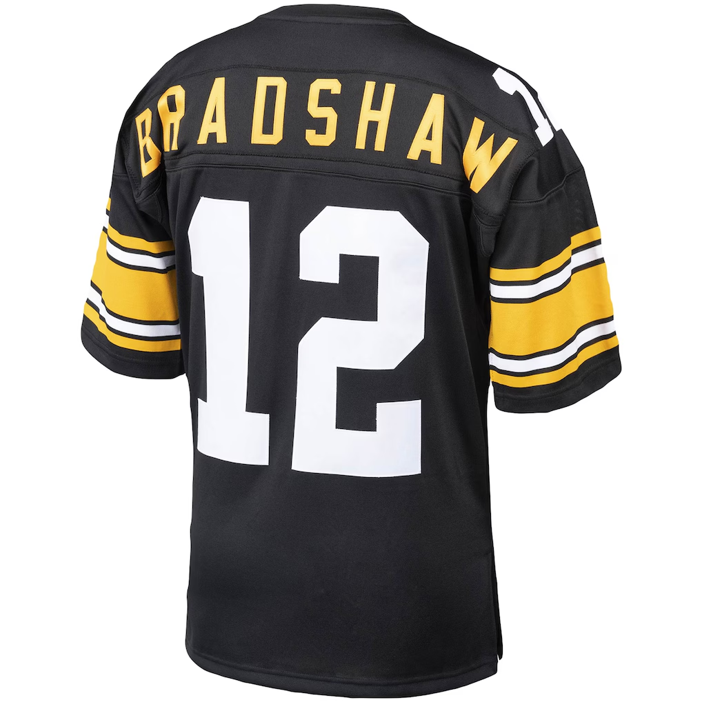 Elroe P.Steelers #12 Terry Bradshaw Mitchell & Ness Black Authentic Throwback Retired Player Stitched Puhic Jersey
