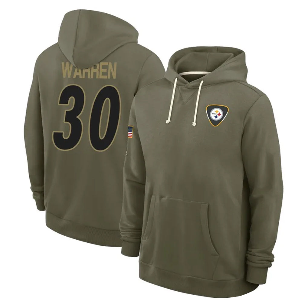 Elroe P.Steelers #30 Jaylen Warren Player Olive Salute to Service Pullover Hoodies Limited Stitched Jerseys