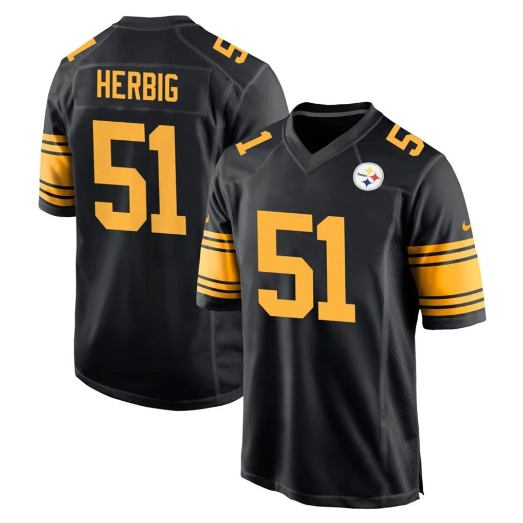 Elroe P.Steelers #51 Nick Herbig Player Black Color Rush Home Game Stitched Jerseys