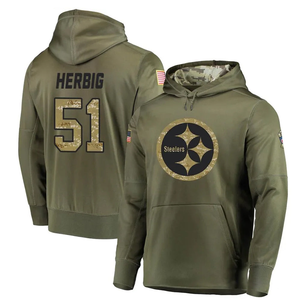 Elroe P.Steelers #51 Nick Herbig Player Olive Salute to Service Pullover Hoodie Home Game Stitched Jerseys