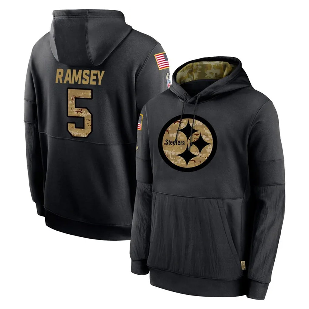 Elroe P.Steelers #5 Jalen Ramsey Player Black Salute to Service Hoodies Limited Game Stitched Jerseys