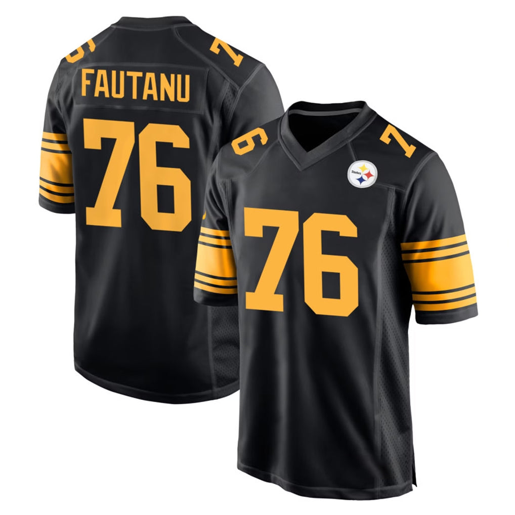 Elroe P.Steelers #76 Troy Fautanu Player Black Color Rush Home Game Stitched Jerseys