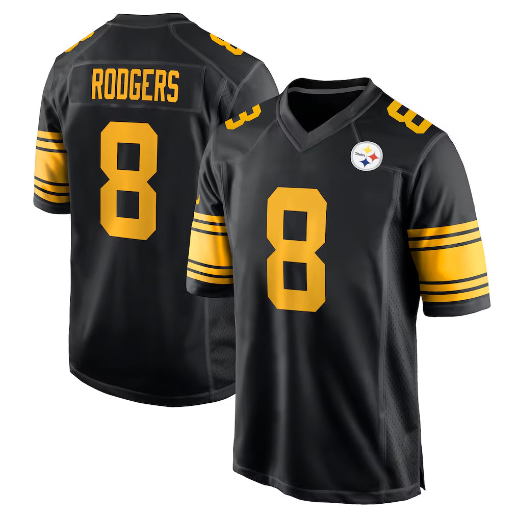 Elroe P.Steelers #8 Aaron Rodgers Player Black Color Rush Home Game Stitched Jerseys