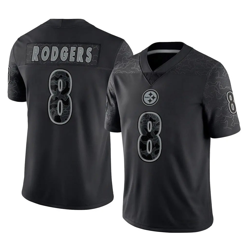 Elroe P.Steelers #8 Aaron Rodgers Player Black Reflective Limited Home Game Stitched Jerseys