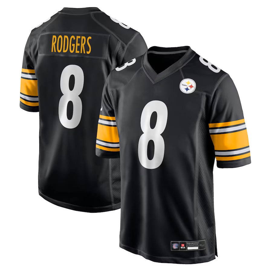 Elroe P.Steelers #8 Aaron Rodgers Player Black Replica Game Stitched Jerseys