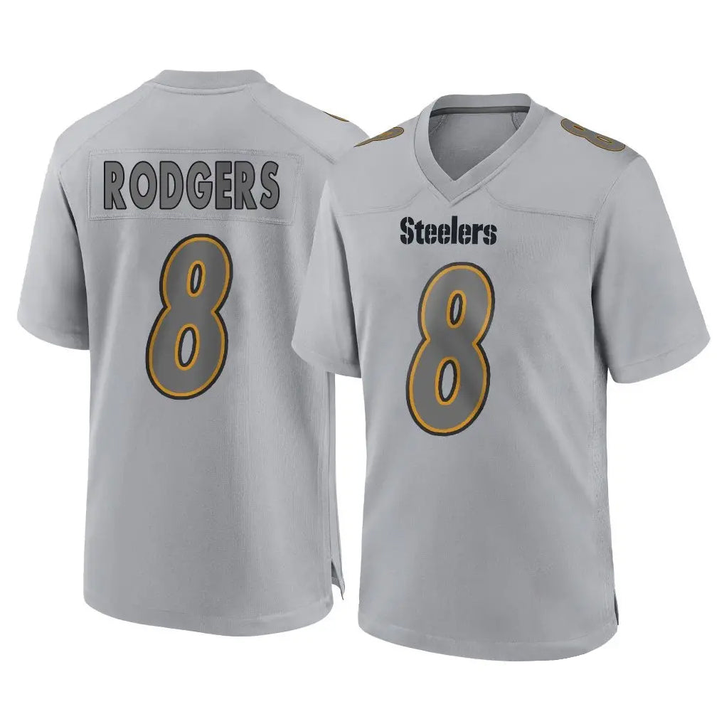 Elroe P.Steelers #8 Aaron Rodgers Player Gray Atmosphere Fashion Home Game Stitched Jerseys
