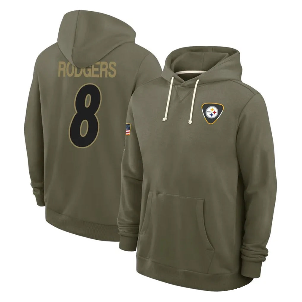 Elroe P.Steelers #8 Aaron Rodgers Player Olive Salute to Service Pullover Hoodies Limited Stitched Jerseys