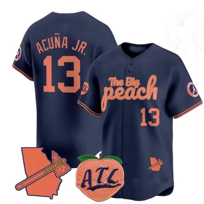 Elroe A.Braves #13 Ronald Acuna Jr. NavyThe Big Peach Vapor Stitches Personalized Jersey