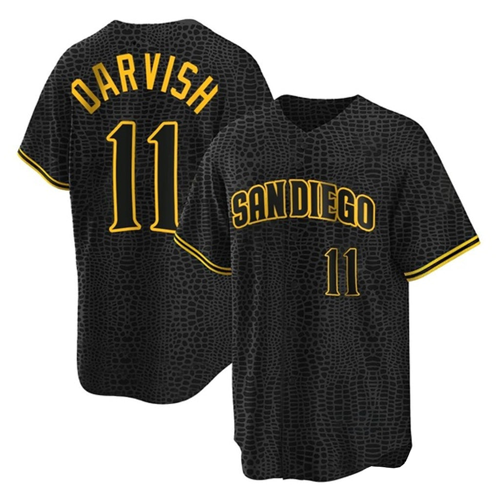 Elroe S.Diego Padres #11 Yu Darvish Player Black Snake Skin City Home Game Stitched Jerseys