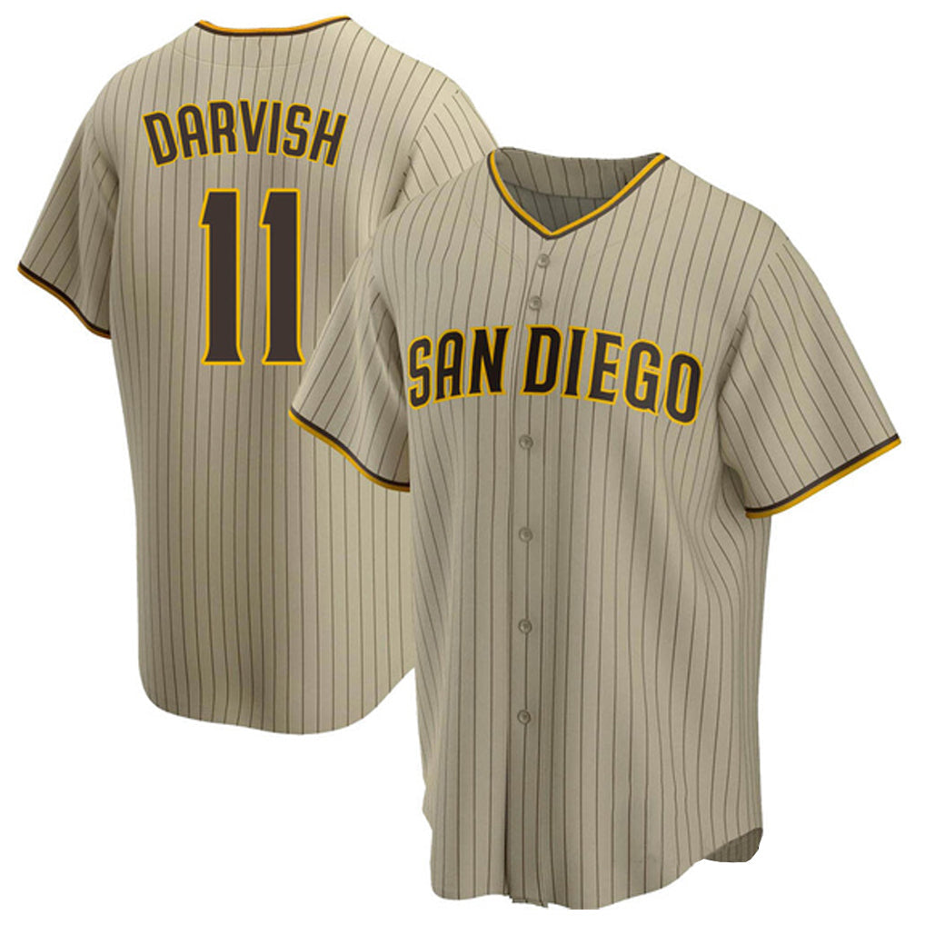 Elroe S.Diego Padres #11 Yu Darvish Player Khaki Home Game Stitched Jerseys
