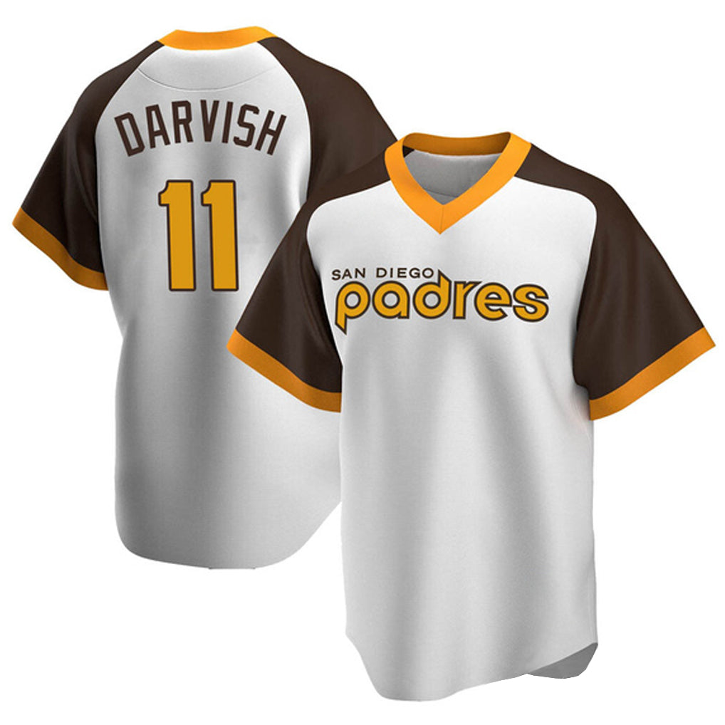 Elroe S.Diego Padres #11 Yu Darvish Player White Home Cooperstown Collection Replica Game Stitched Jerseys