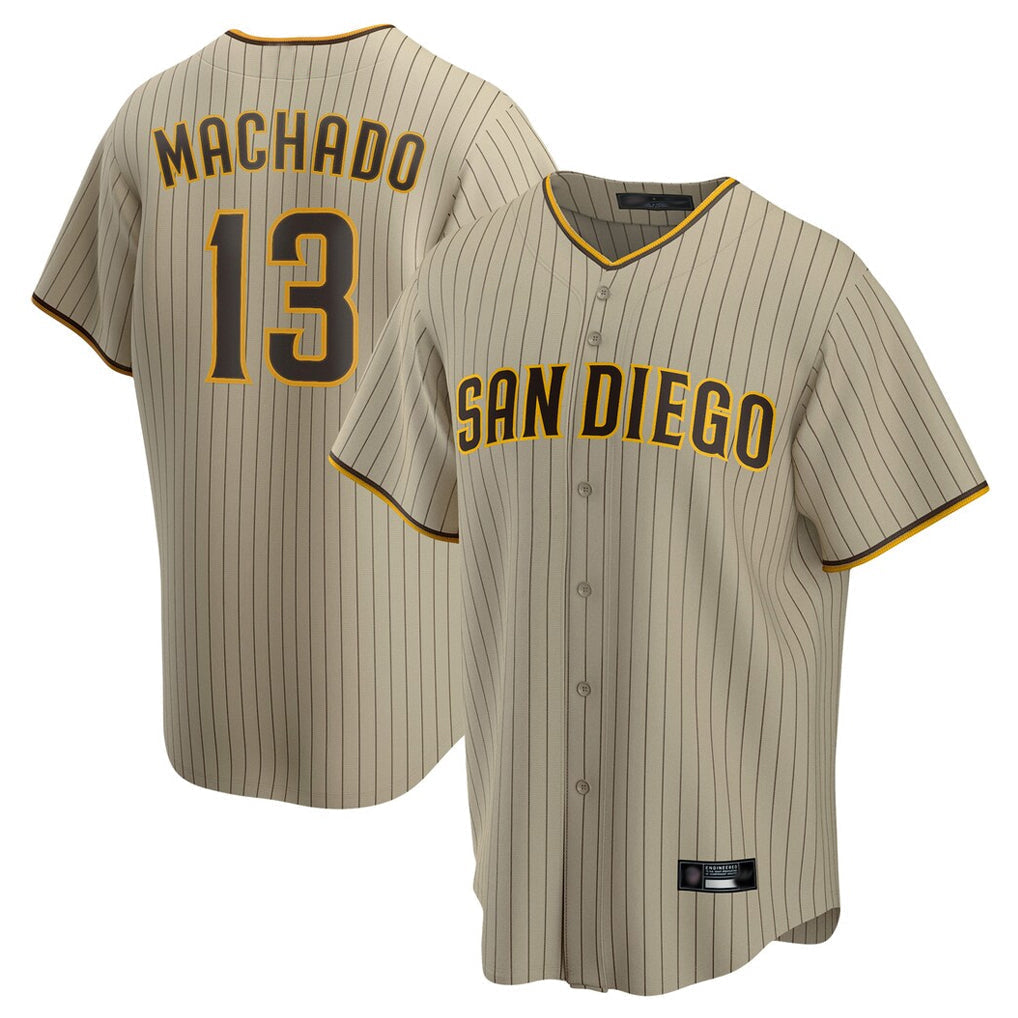 Elroe S.Diego Padres #13 Manny Machado Player Khaki Home Game Stitched Jerseys