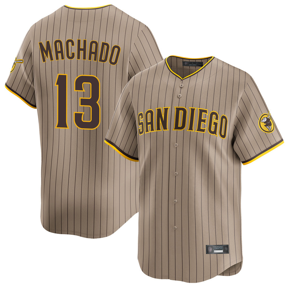 Elroe S.Diego Padres #13 Manny Machado Player Khaki Home Limited Stitched Jerseys