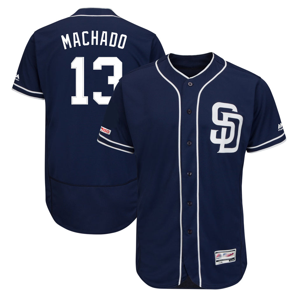 Elroe S.Diego Padres #13 Manny Machado Player Navy Majestic Patch Flex Base Game Stitched Jerseys