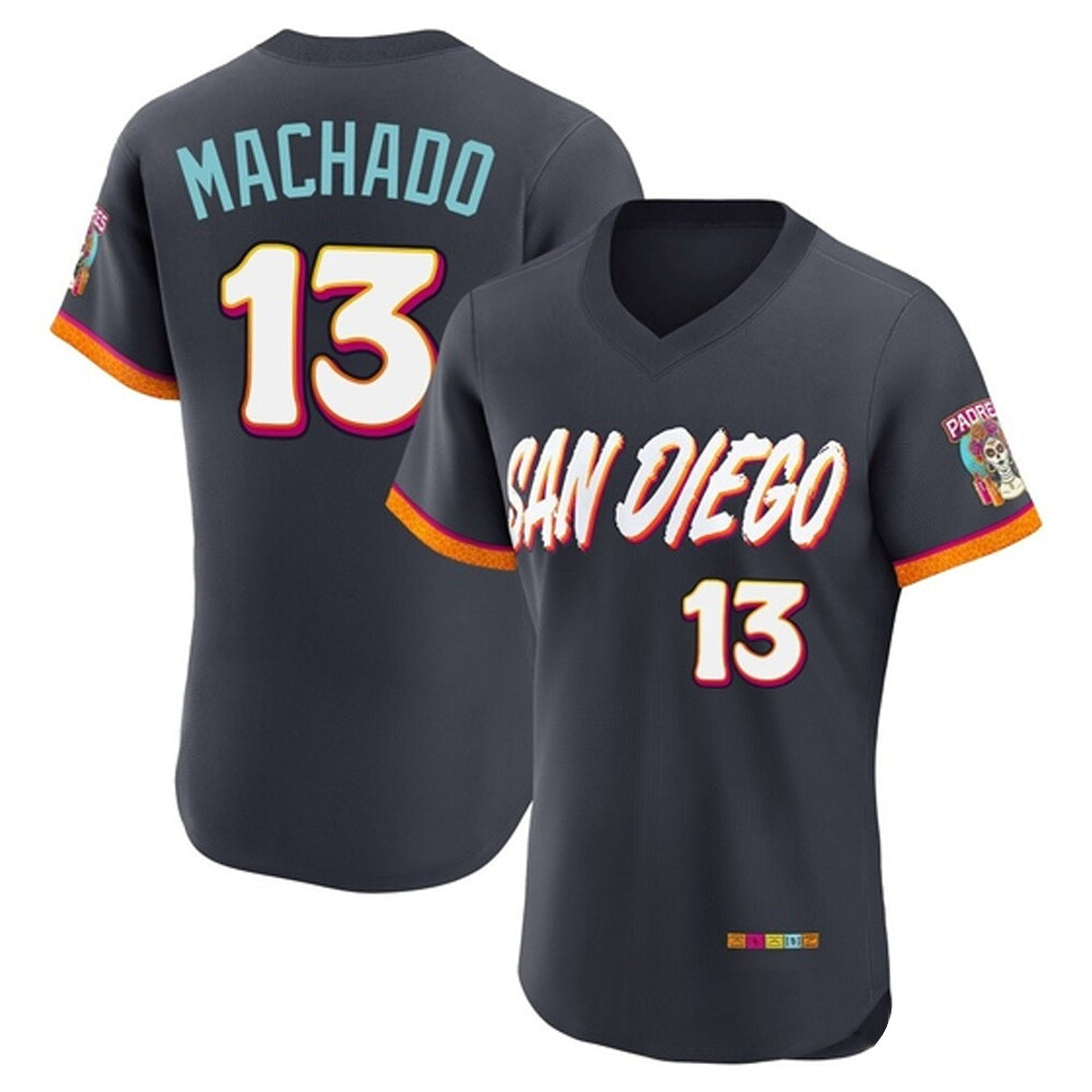 Elroe S.Diego Padres #13 Manny Machado Player Obsidian 2026 City Connect Home Elite T-shirt Stitched Jerseys