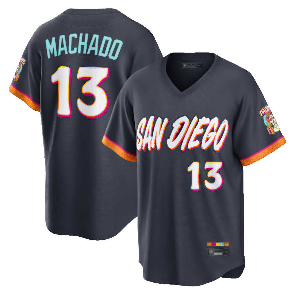 Elroe S.Diego Padres #13 Manny Machado Player Obsidian 2026 City Connect Home Game T-shirt Stitched Jerseys