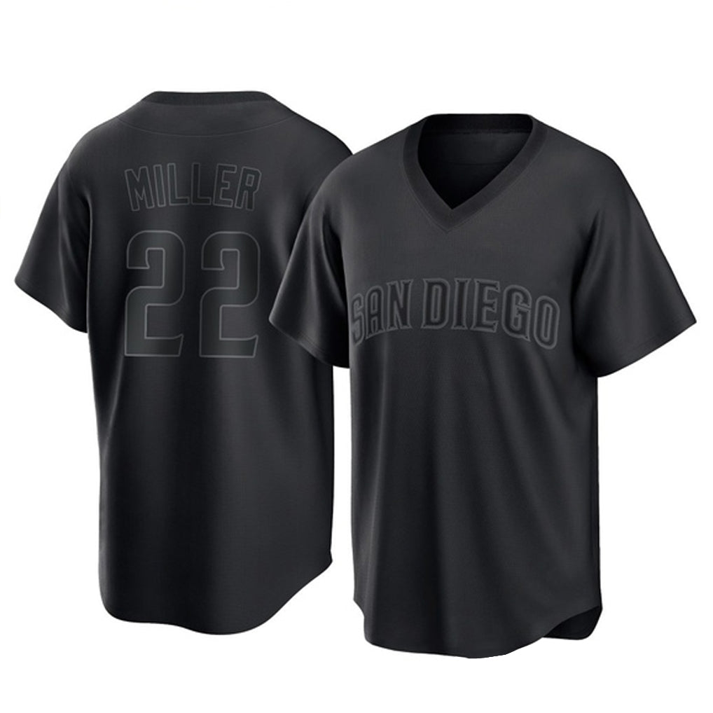 Elroe S.Diego Padres #22 Mason Miller Player Black Pitch Fashion Game T-shirt Stitched Jerseys