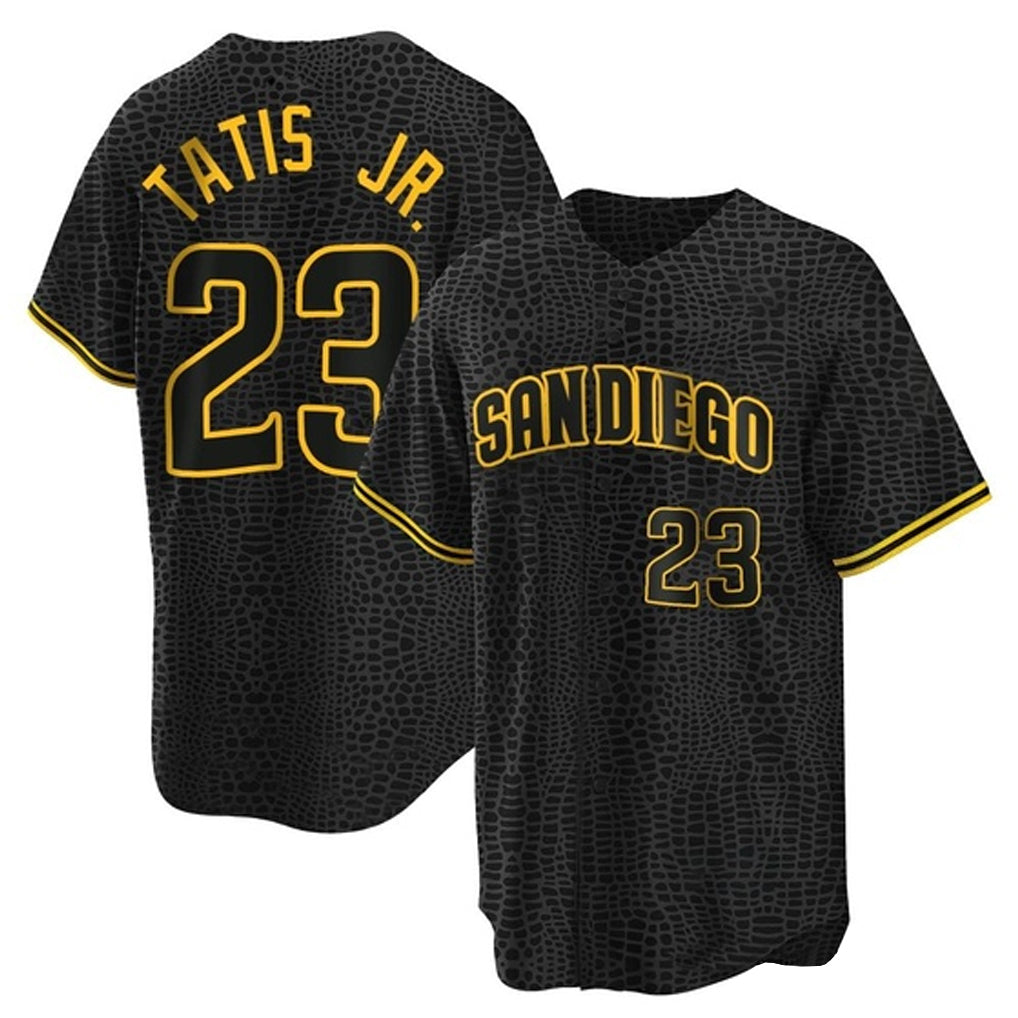 Elroe S.Diego Padres #23 Fernando Tatis Jr Player Black Snake Skin City Home Game Stitched Jersey