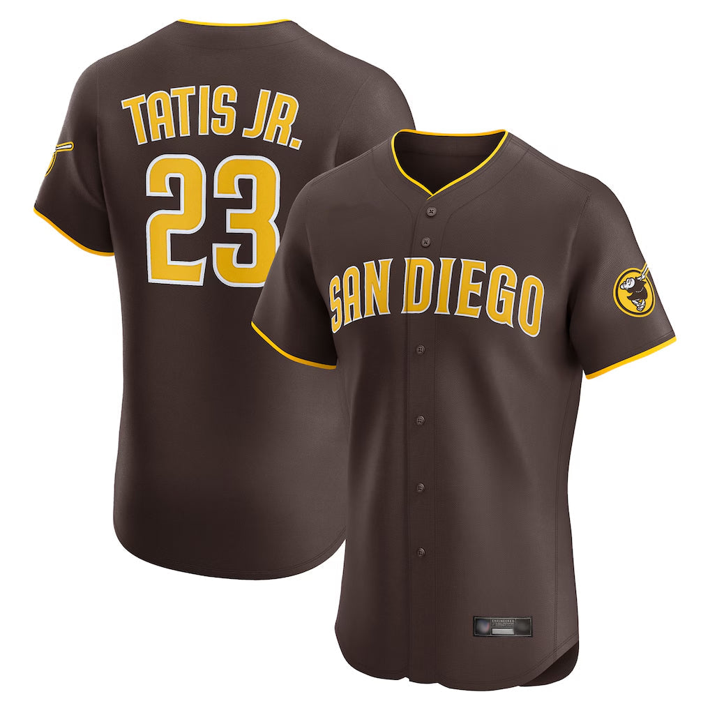 Elroe S.Diego Padres #23 Fernando Tatis Jr Player Brown Home Limited Elite Stitched Jerseys