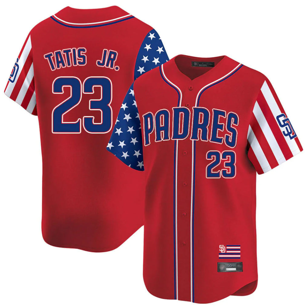 Elroe S.Diego Padres #23 Fernando Tatis Jr Player Red Independence Day Home Limited Stitched Jerseys