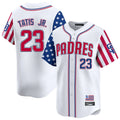 Elroe S.Diego Padres #23 Fernando Tatis Jr Player White Independence Day Home Limited Stitched Jerseys