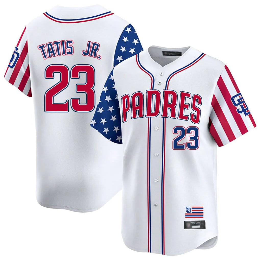 Elroe S.Diego Padres #23 Fernando Tatis Jr Player White Independence Day Home Limited Stitched Jerseys