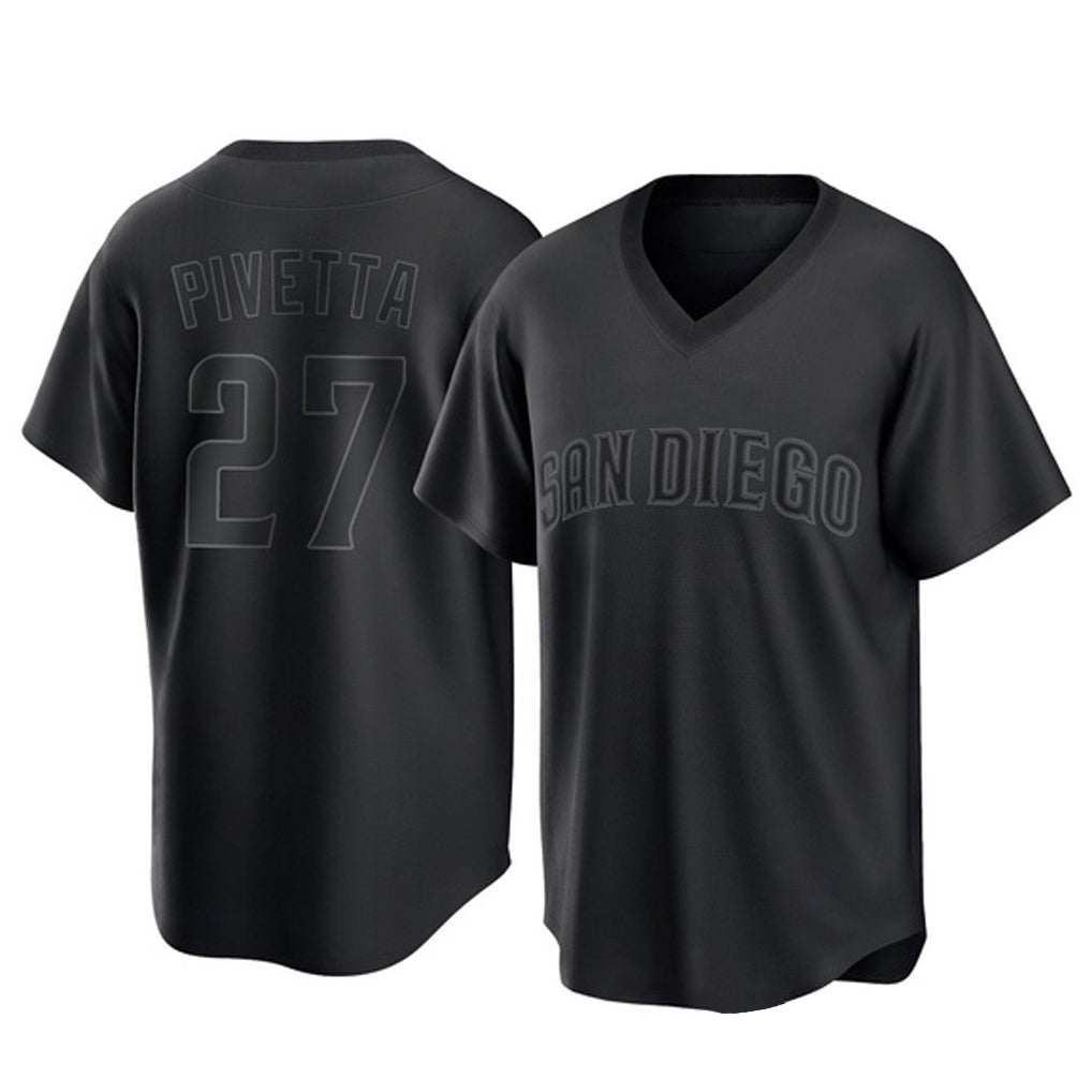 Elroe S.Diego Padres #27 Nick Pivetta Player Black Pitch Fashion Game T-shirt Stitched Jerseys